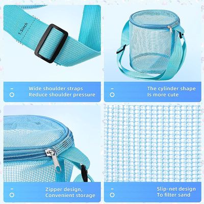 Saco de armazenamento de brinquedos 3D circular para escavação de areia Logotipo personalizado de malha Shell Sacos de coleção para diversão na praia
