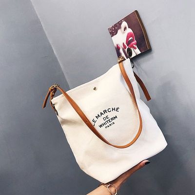 Design de moda feminina Logotipo personalizado Saco de Tote de lona de algodão com alças de couro marrom