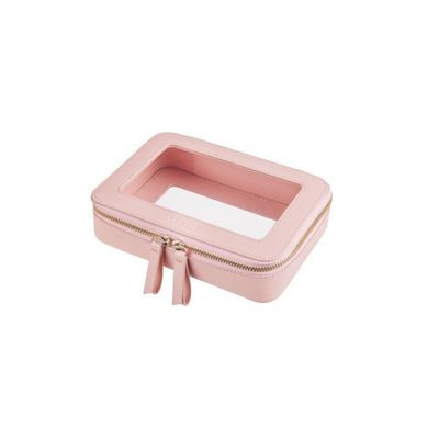 Saco cosmético de couro rosa com OEM/ODM aceitável e padrão sólido