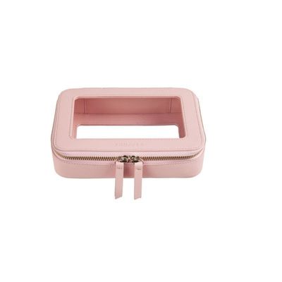 Saco cosmético de couro rosa com OEM/ODM aceitável e padrão sólido