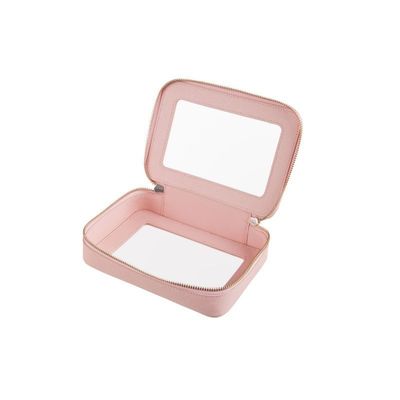 Saco cosmético de couro rosa com OEM/ODM aceitável e padrão sólido
