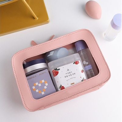 Saco cosmético de couro rosa com OEM/ODM aceitável e padrão sólido