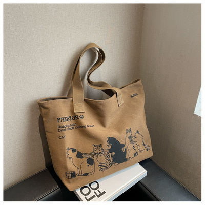 Bolsa de compras de lona de moda de poliéster revestida de tamanho personalizado para mulheres