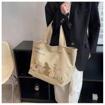 Bolsa de compras de lona de moda de poliéster revestida de tamanho personalizado para mulheres
