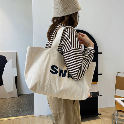 Eco Custom Large Canvas Tote Bag Cross Body Bag de algodão com bolso e fecho