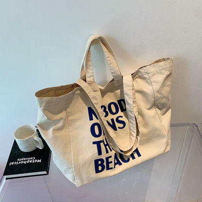 Saco de compras de lona de algodão simples espesso e reciclável com logotipo impresso sob medida
