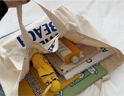 Saco de compras de lona de algodão simples espesso e reciclável com logotipo impresso sob medida