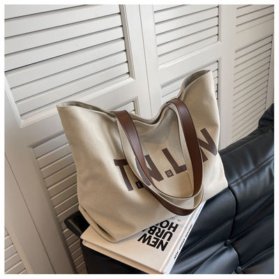 Minimalista Saco grande Tote para Mulheres Algodão de lona Mensageiro Crossbody Bolsa