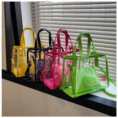 Forro de nylon aceitável OEM/ODM Sacos de compras de PVC transparentes com alça colorida