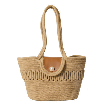 Saco de Tote de palha de bordado de praia de verão neutro para mulheres personalizadas
