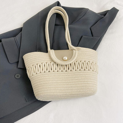 Saco de Tote de palha de bordado de praia de verão neutro para mulheres personalizadas