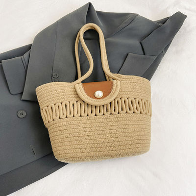Saco de Tote de palha de bordado de praia de verão neutro para mulheres personalizadas
