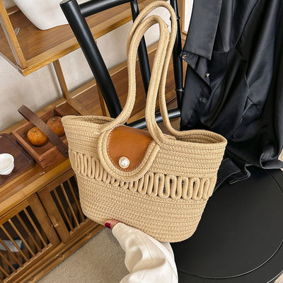Saco de Tote de palha de bordado de praia de verão neutro para mulheres personalizadas