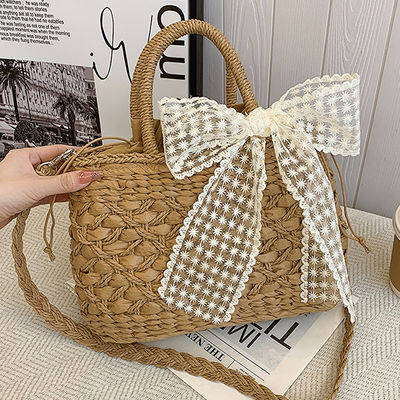 2024 Bolsas de ombro Tote Bag México Francês Cesto Palha Tecido Bolsas de praia Mulheres despojadas