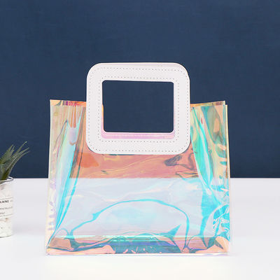 Saco de compras de PVC de cor personalizada de luxo impermeável holográfico transparente Tote para mulheres