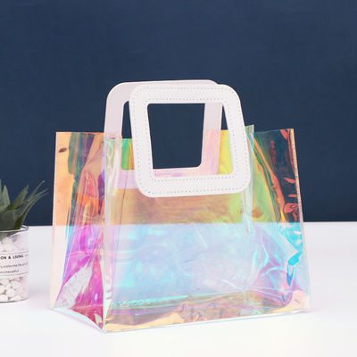 Saco de compras de PVC de cor personalizada de luxo impermeável holográfico transparente Tote para mulheres
