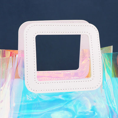 Saco de compras de PVC de cor personalizada de luxo impermeável holográfico transparente Tote para mulheres