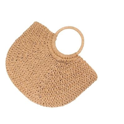 Saco de Tote Beach de palha de tamanho médio com impressão de moda de Bali e desenho de desenho animado