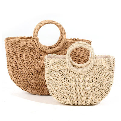 Saco de Tote Beach de palha de tamanho médio com impressão de moda de Bali e desenho de desenho animado