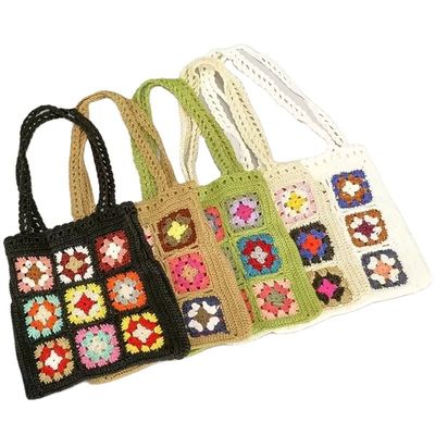 OEM/ODM Aceitável Crochet Mulheres Bolsas de ombro Granny Square Tote Bag Bolsas de mão de malha
