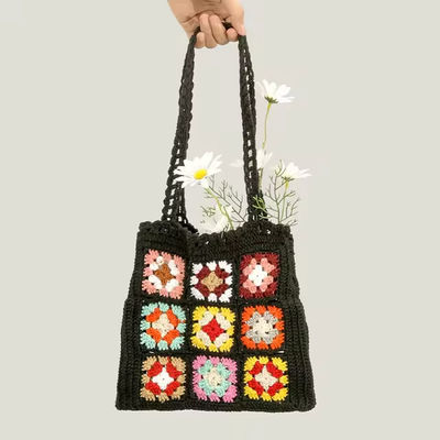 OEM/ODM Aceitável Crochet Mulheres Bolsas de ombro Granny Square Tote Bag Bolsas de mão de malha