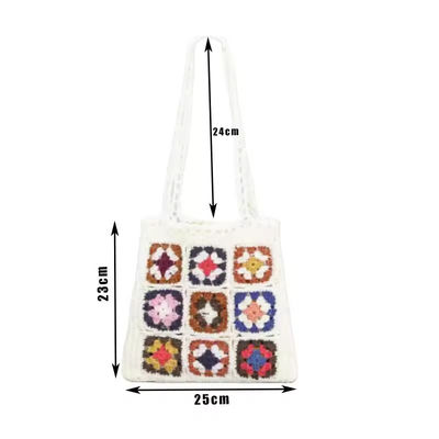 OEM/ODM Aceitável Crochet Mulheres Bolsas de ombro Granny Square Tote Bag Bolsas de mão de malha