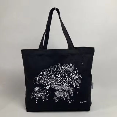 12 oz Saco de Tote de lona preta para compras de luxo Material de algodão orgânico