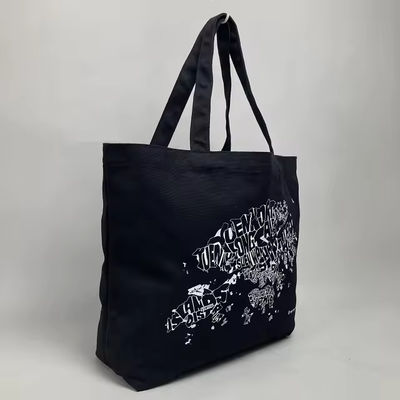 12 oz Saco de Tote de lona preta para compras de luxo Material de algodão orgânico