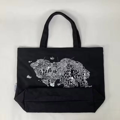 12 oz Saco de Tote de lona preta para compras de luxo Material de algodão orgânico