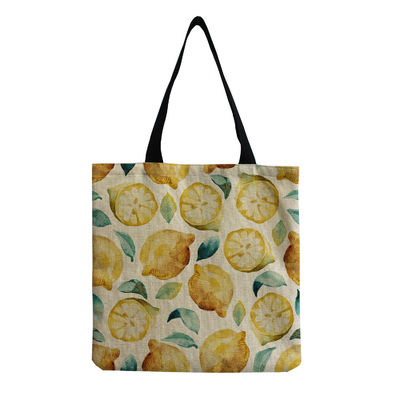 Canvas personalizável Moda Impressão de frutas Shoulder Tote Reutilizável Saco de compras de tecido OEM