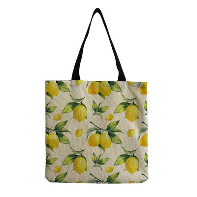 Canvas personalizável Moda Impressão de frutas Shoulder Tote Reutilizável Saco de compras de tecido OEM