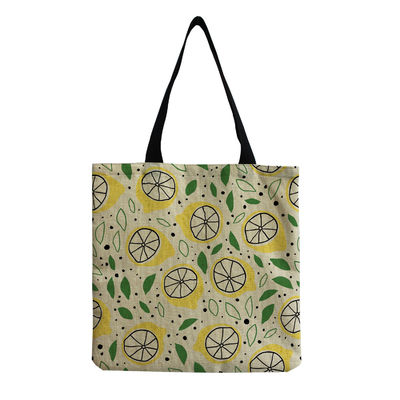 Canvas personalizável Moda Impressão de frutas Shoulder Tote Reutilizável Saco de compras de tecido OEM