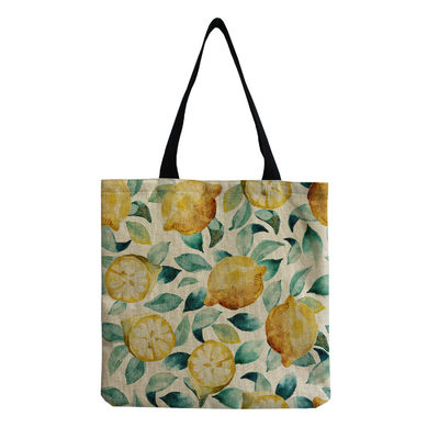 Canvas personalizável Moda Impressão de frutas Shoulder Tote Reutilizável Saco de compras de tecido OEM
