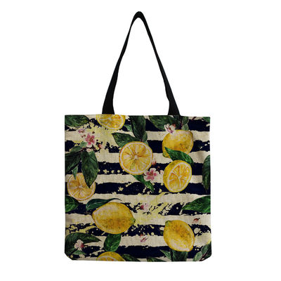 Canvas personalizável Moda Impressão de frutas Shoulder Tote Reutilizável Saco de compras de tecido OEM