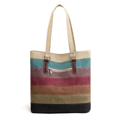 Saco de toque de bloco de cor de listras vintage para compras e viagens personalizadas