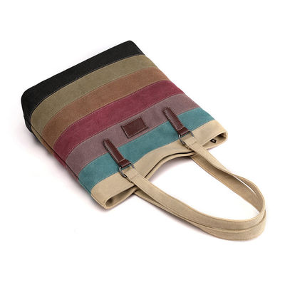 Saco de toque de bloco de cor de listras vintage para compras e viagens personalizadas