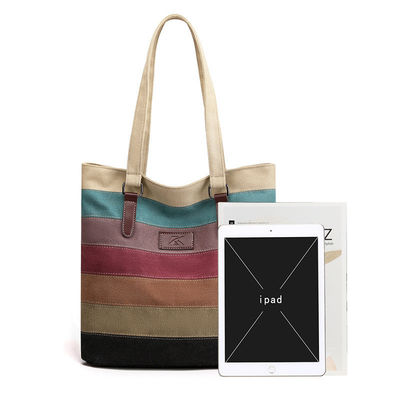 Saco de toque de bloco de cor de listras vintage para compras e viagens personalizadas