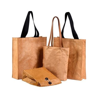 Saco de mão de papel kraft unisex grande e lavável com logotipo personalizado e um único cabo