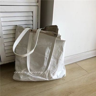 Saco de mão de papel kraft unisex grande e lavável com logotipo personalizado e um único cabo