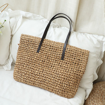 Cores personalizadas Mochila de ombro feminina Bolsa de mão grande Bolsa de palha de praia Tote para a vida diária