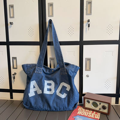 Impressão personalizada de sacos de praia tecidos de denim com estilo de loop macio e aceitação OEM / ODM