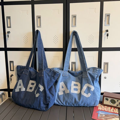 Impressão personalizada de sacos de praia tecidos de denim com estilo de loop macio e aceitação OEM / ODM