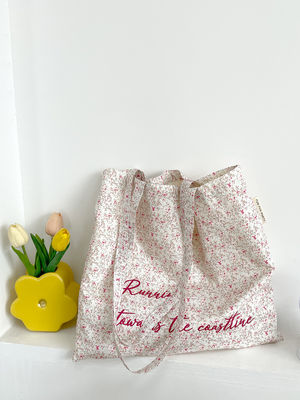 Bolsa de plástico rosa floral de praia natural de lona bolsa de ombro para mulheres