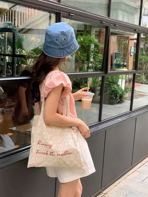 Bolsa de plástico rosa floral de praia natural de lona bolsa de ombro para mulheres