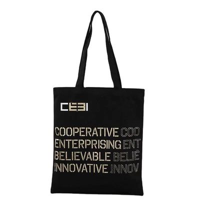 Diária da Escola Vida Impressão Personalizada Logotipo Reutilizável Plain Negro Amigável Algodão Canvas Tote Bag