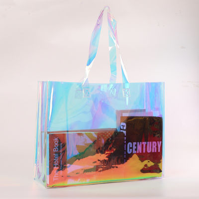 Saco laser de PVC personalizado de juta média para compras holográficas transparentes de plástico reciclado