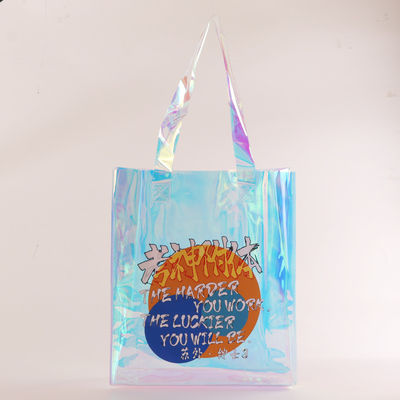 Saco laser de PVC personalizado de juta média para compras holográficas transparentes de plástico reciclado