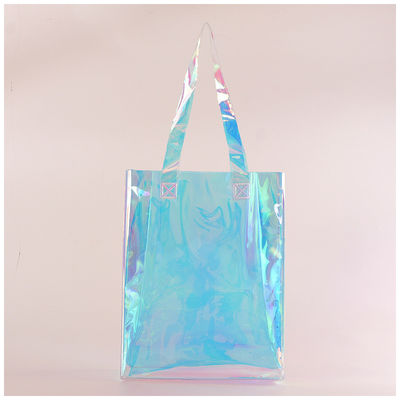 Saco laser de PVC personalizado de juta média para compras holográficas transparentes de plástico reciclado