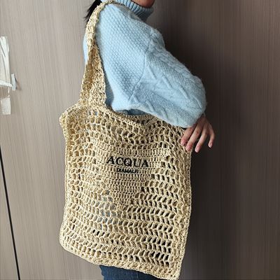 Saco de piquenique de alta capacidade de estilo coreano para mulheres de palha com logotipo personalizado