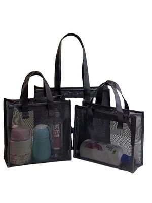 Saco cosmético de malha de nylon personalizável para armazenamento e viagem de maquiagem multifuncional